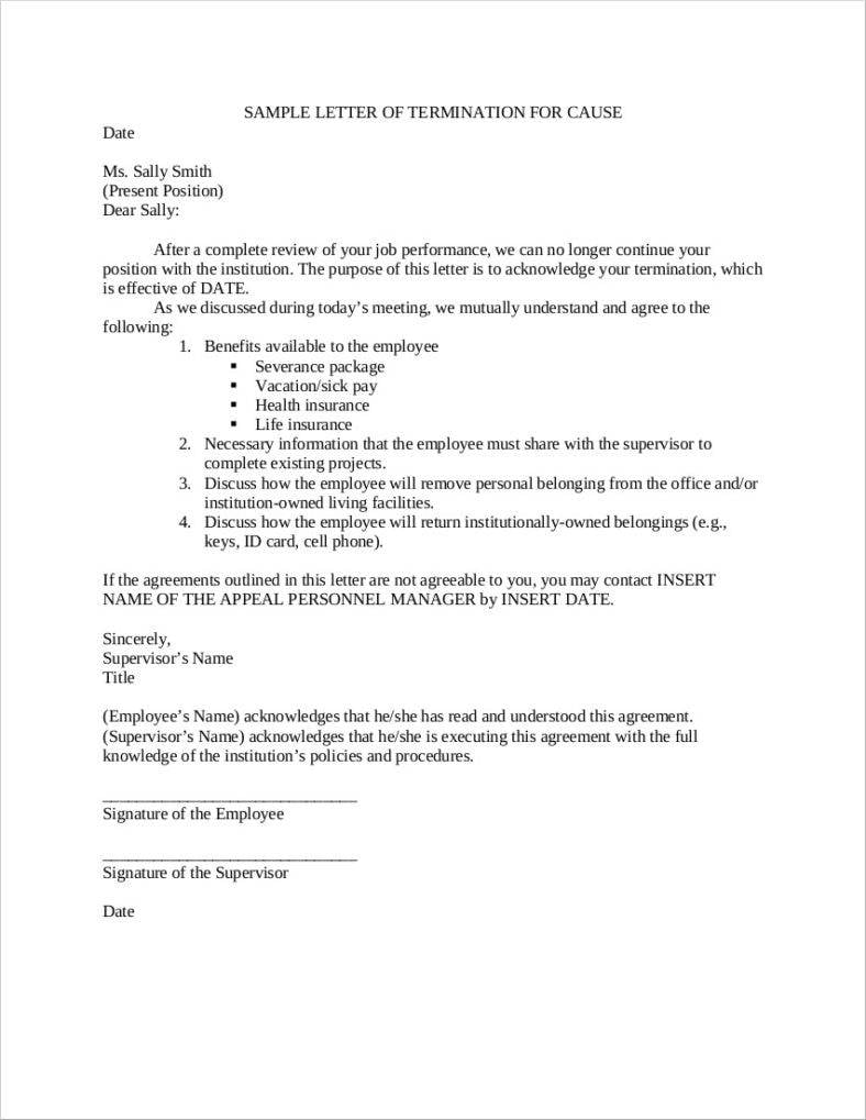 sample cause of job termination letter free pdf 788x10