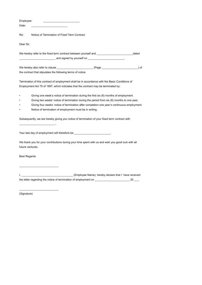 sample fixed term contract termination letter template download 1 788x1115