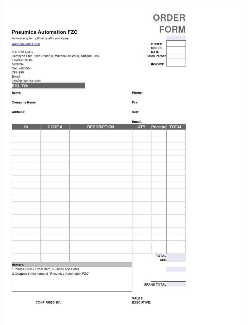 simple order form template word
