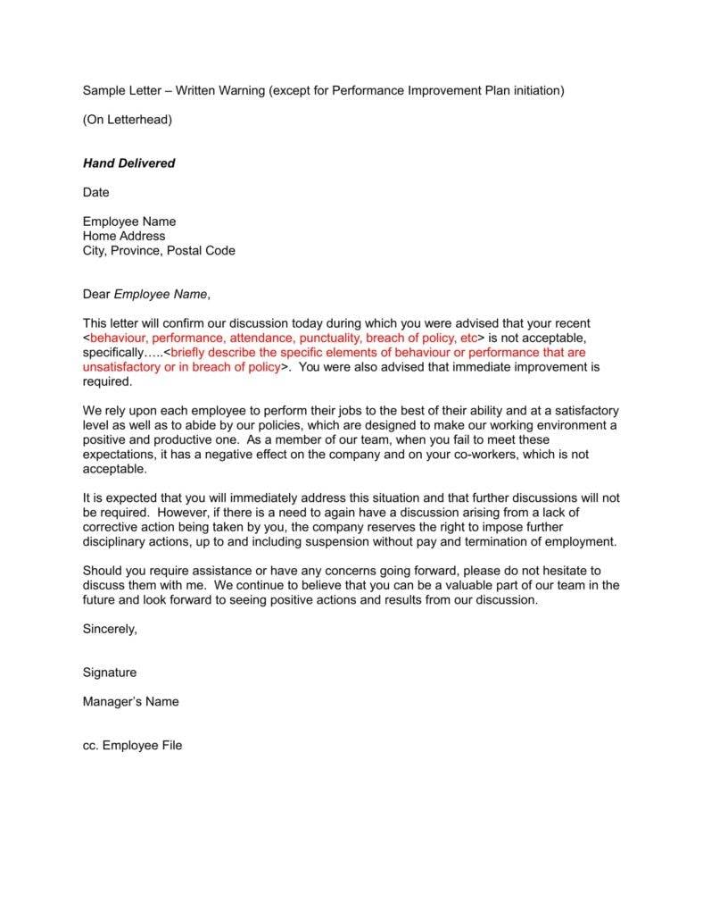 9 Work Warning Letter Template Free Samples Examples Formats