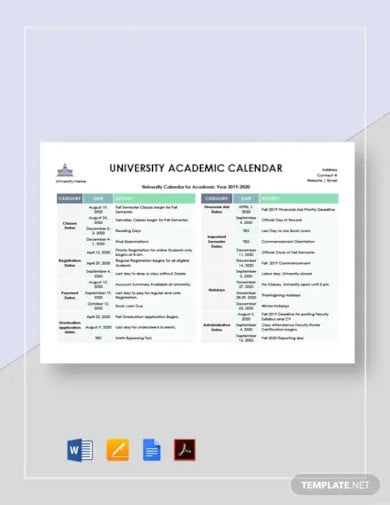university academic calendar template