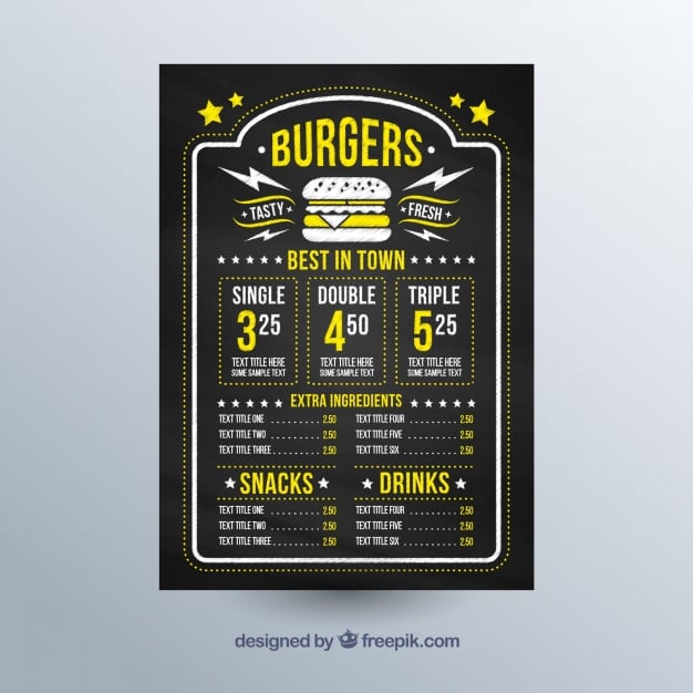 chalkboard with menu template and yellow details
