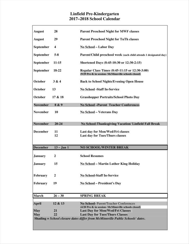 14+ Daycare Calendar Templates Free Samples, Examples Formats Download ...
