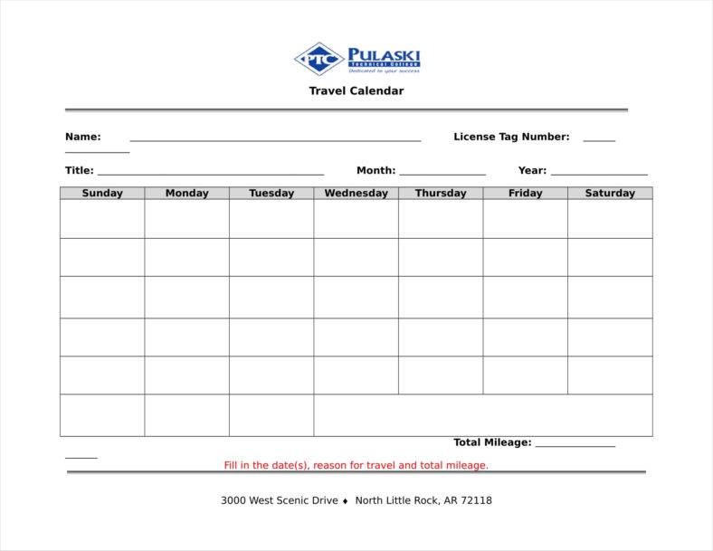 10+ Travel Calendar Examples Free Word, Pdf, Excel Format Download