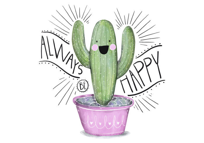 vector cute pink and green succulent illustration character watercolor with quote