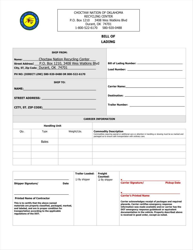 Bill Of Lading Template Excel Free Samples Examples Format Resume Curruculum Vitae
