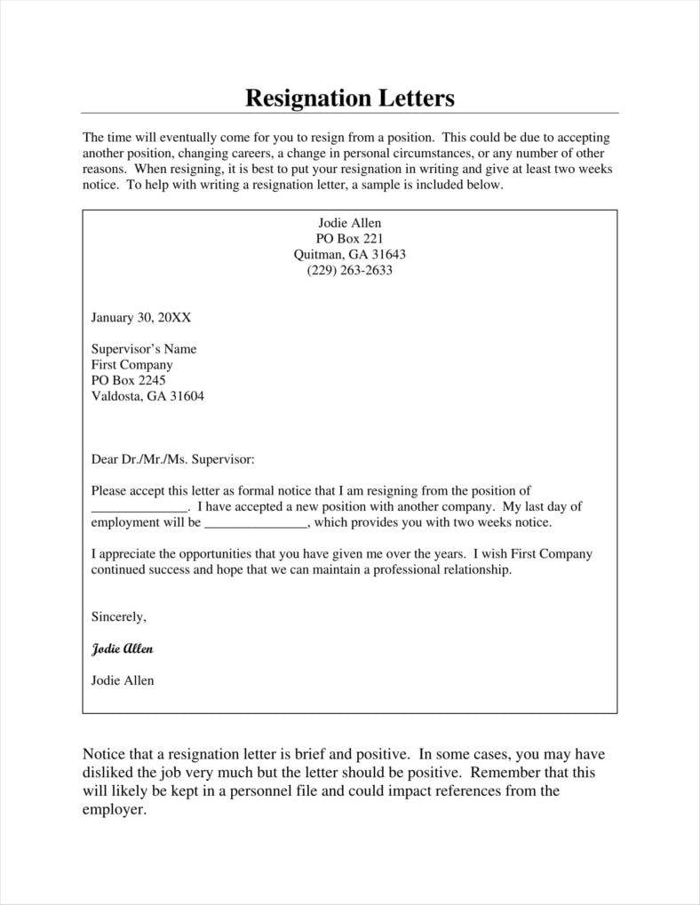 weeks resignation letter simple pdf free download 11 788x10