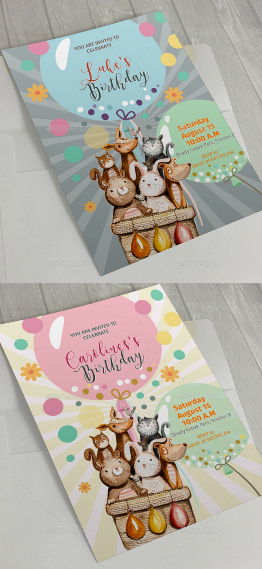 animals birthday invitation card