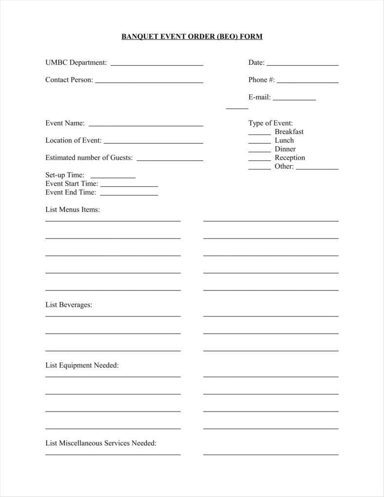 Banquet Event Order Template Free