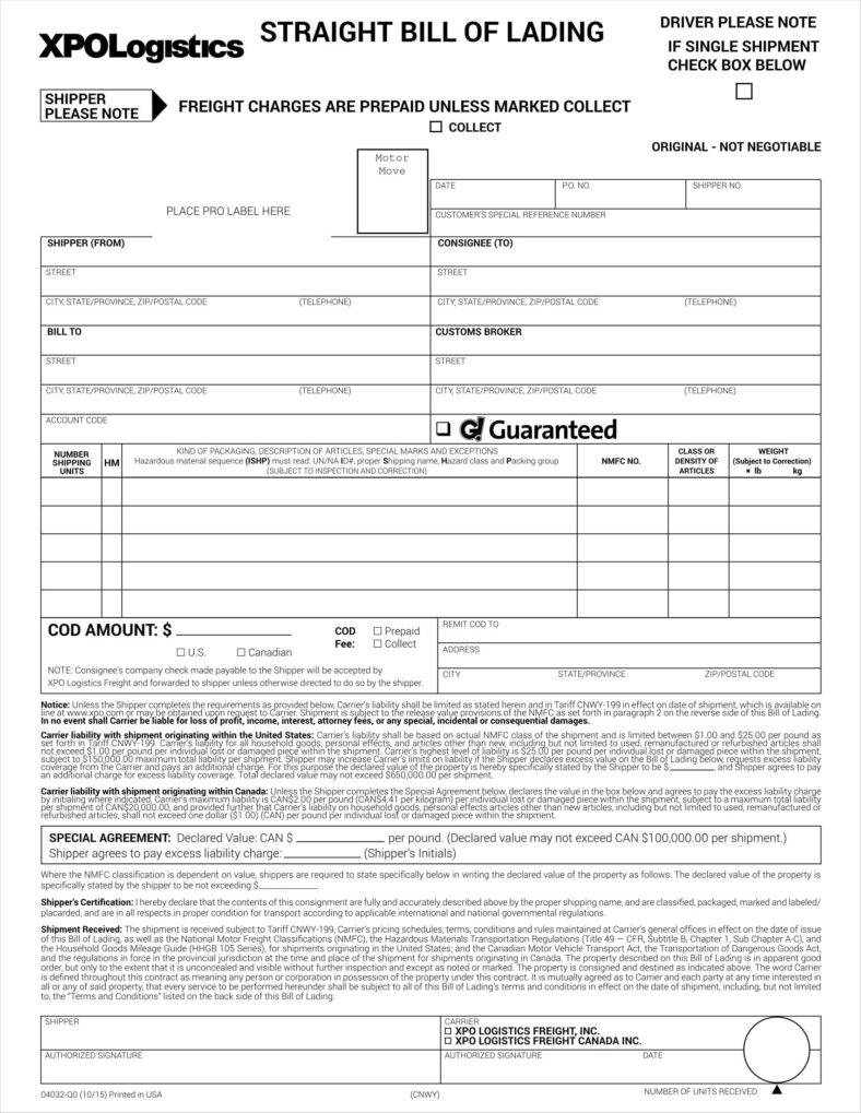 Bill of Lading Templates | 19+ Printable Word, Excel & PDF ...