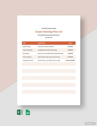 carpet cleaning prices list template