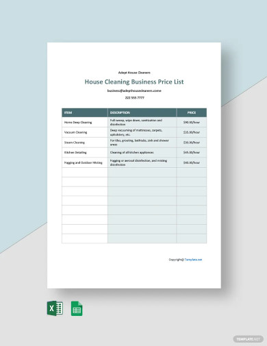 28+ Cleaning Price List Templates - Free Word, PDF, Excel Format ...