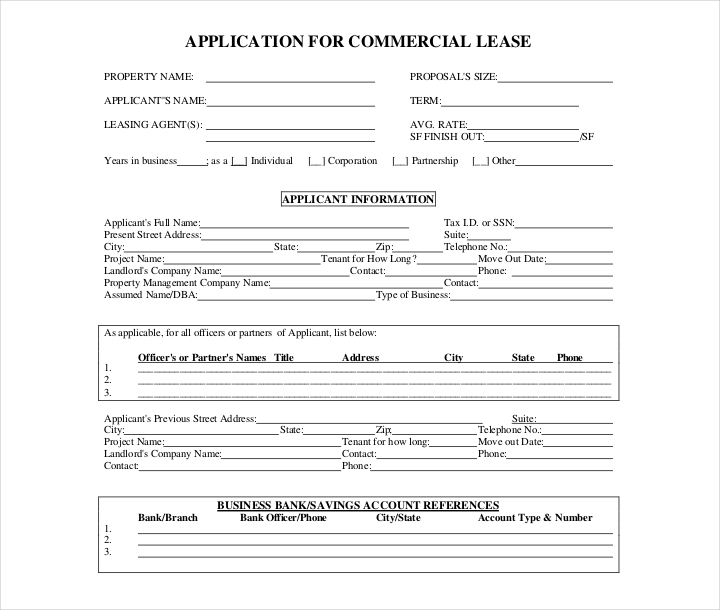 commercial lease agreement application