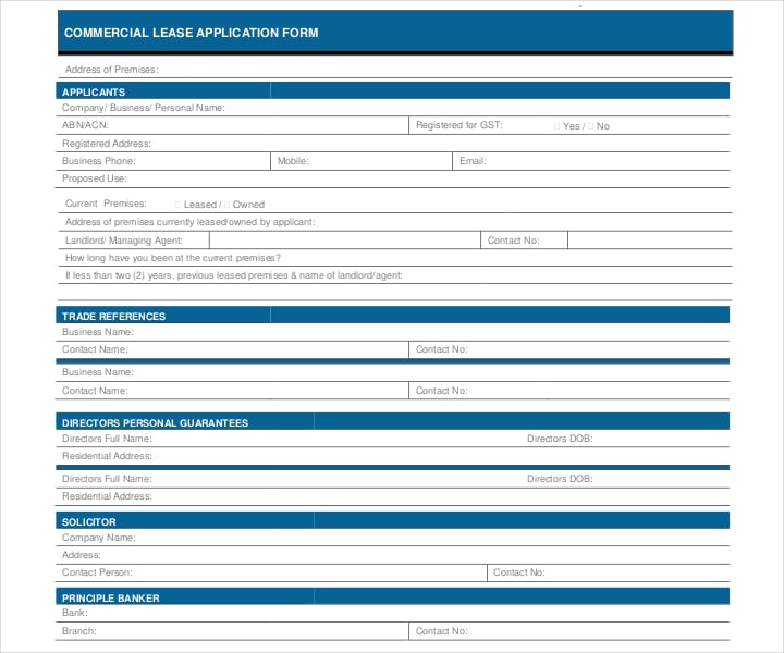 commercial lease application form in pdf