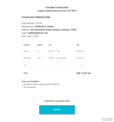 construction material order form template