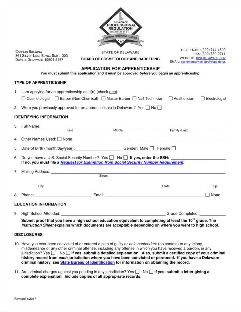 9  Apprenticeship Application Form Templates Free Word PDF Excel