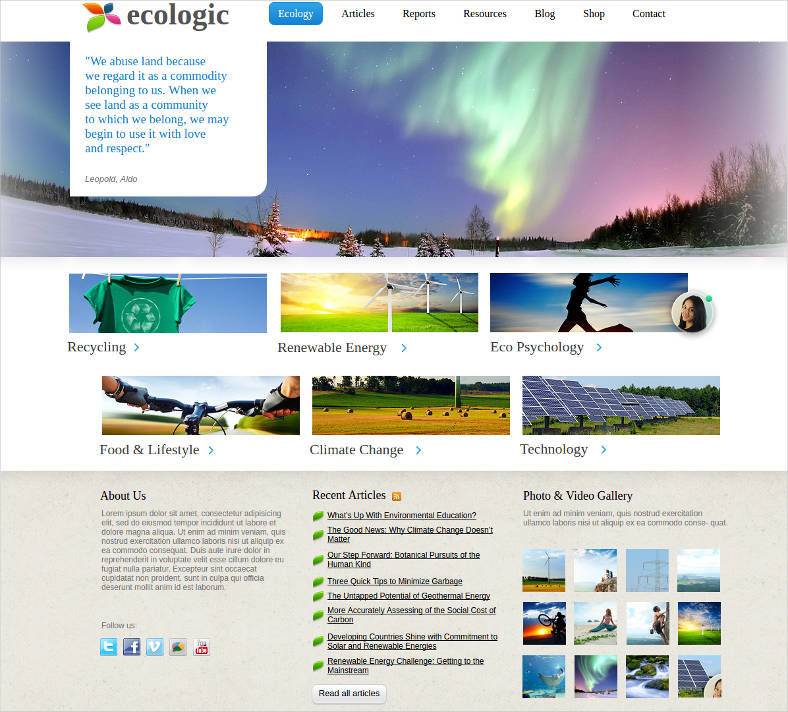 environmental website template for eco organization 788x712