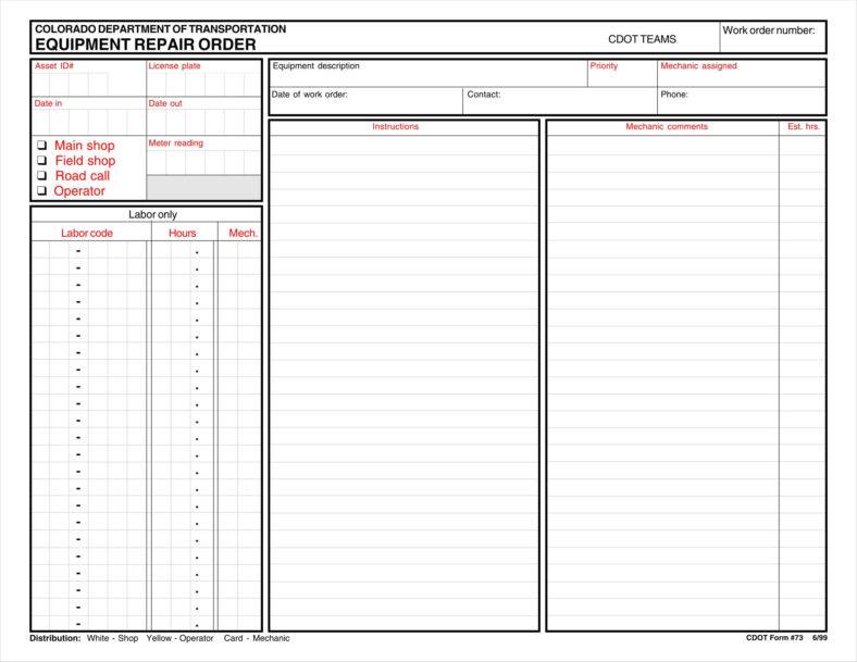 Equipment Order Form Template