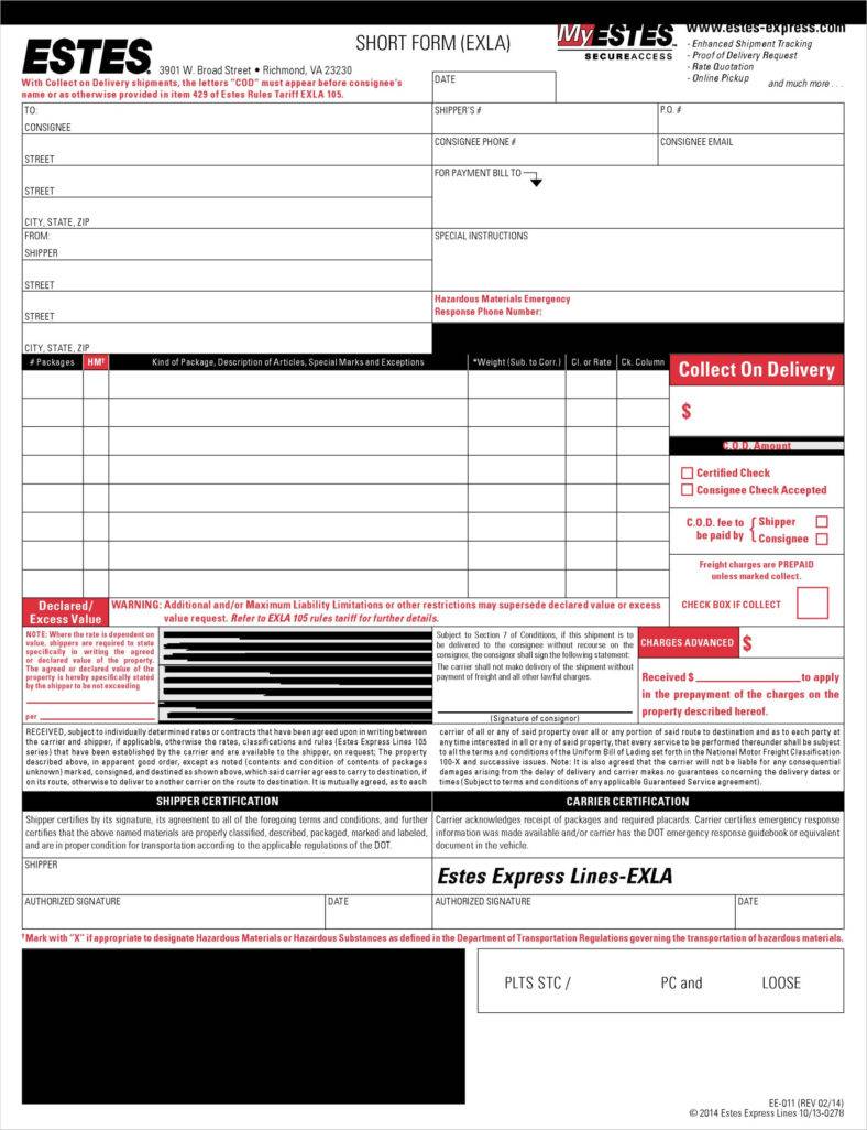 Bill of Lading Template