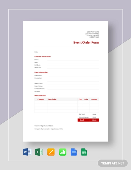 12 Event Order Templates Pages Ms Word