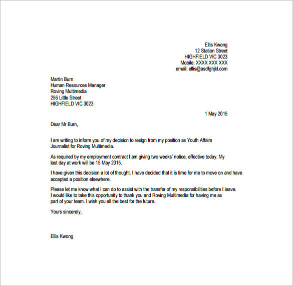 Writing A Professional Resignation Letter from images.template.net