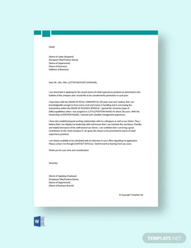 free job promotion cover letter for a retail job
