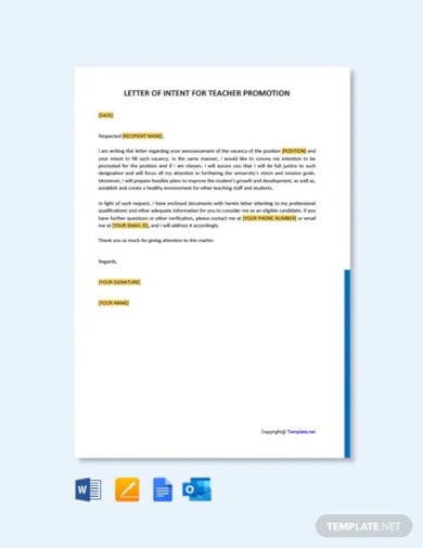 free letter of intent for teacher promotion