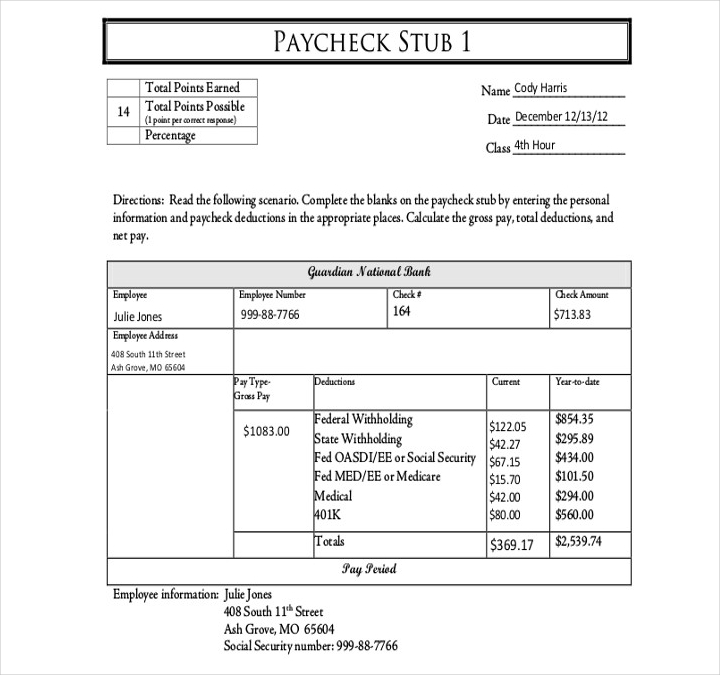 Google Sheets Paystub Template