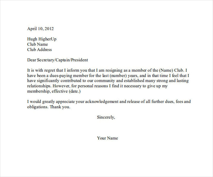 golf club membership resignation letter1