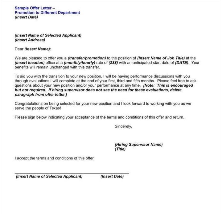 internal promotion offer letter