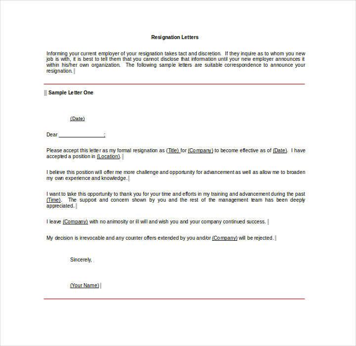 6+ Job Resignation Letter Templates Free PDF, Word