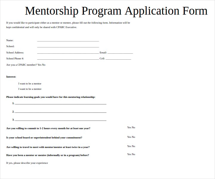 mentorship program application form