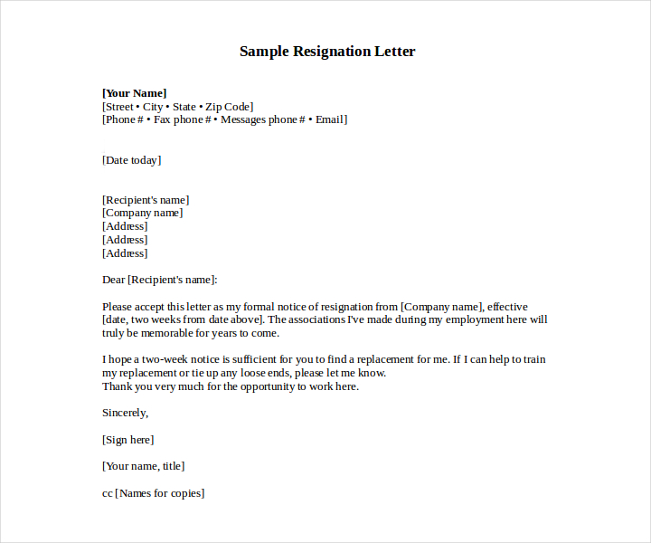 6+ Job Resignation Letter Templates - Free PDF, Word Format Download ...