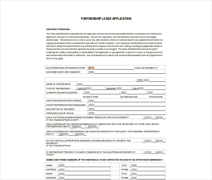 partnership lease application