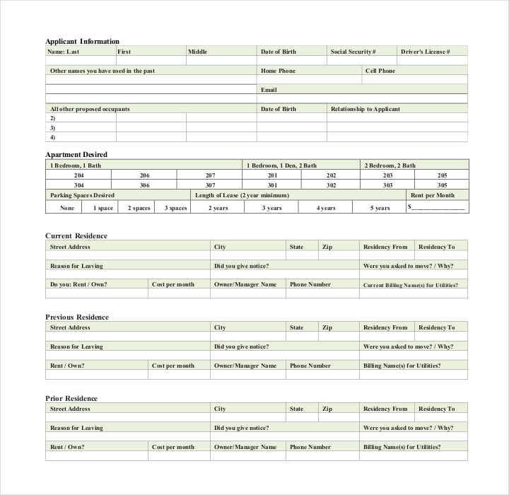 printable residential lease application form