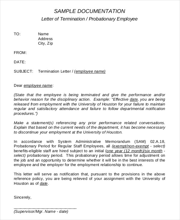 probationary employee termination letter in pdf