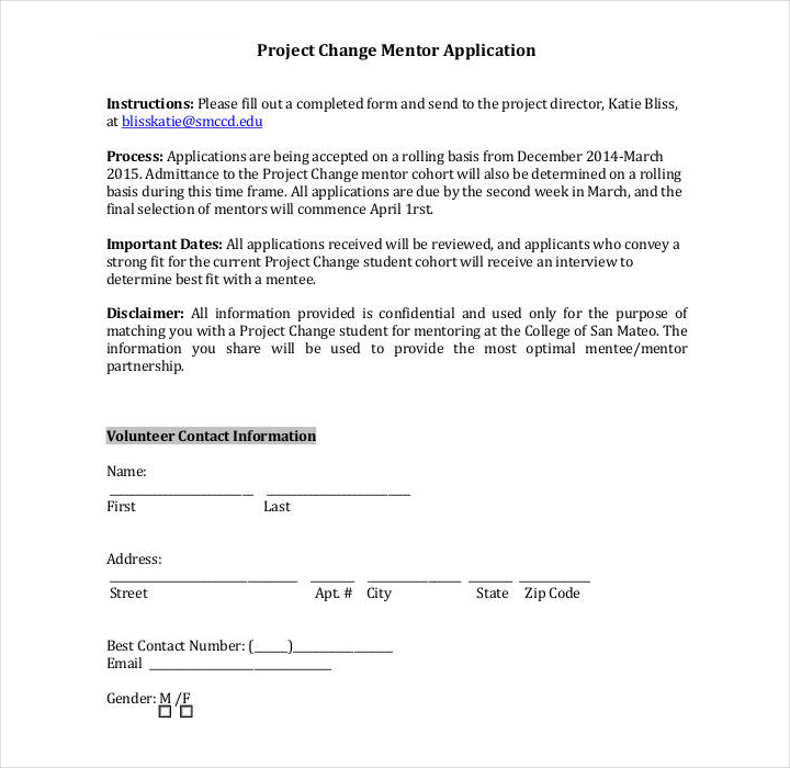 project change mentor application form
