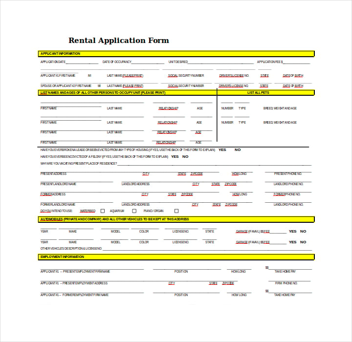 rental lease application form
