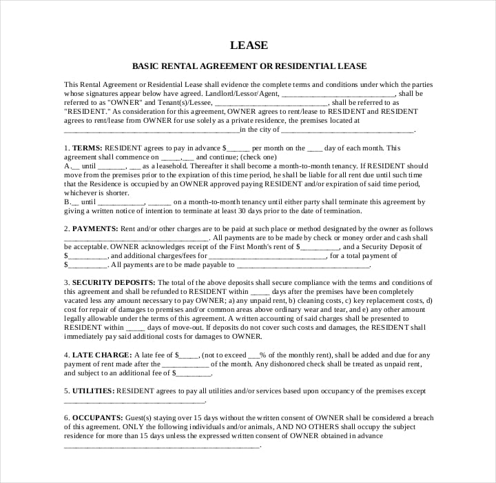 residential rental lease application form