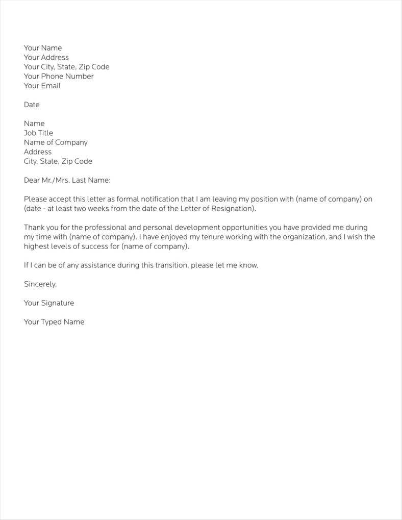 23+ Simple Resign Letter Templates - Free Word, PDF, Excel Format Pertaining To 2 Weeks Notice Template Word