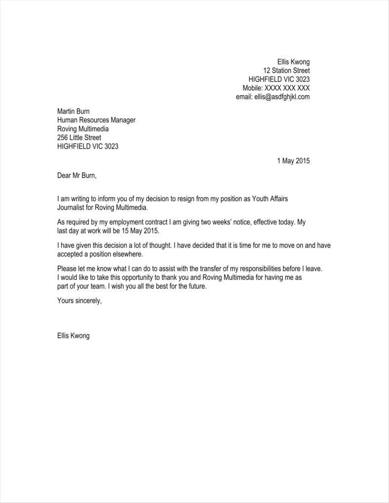 36 Simple Resign Letter Templates Word PDF Excel Format Download