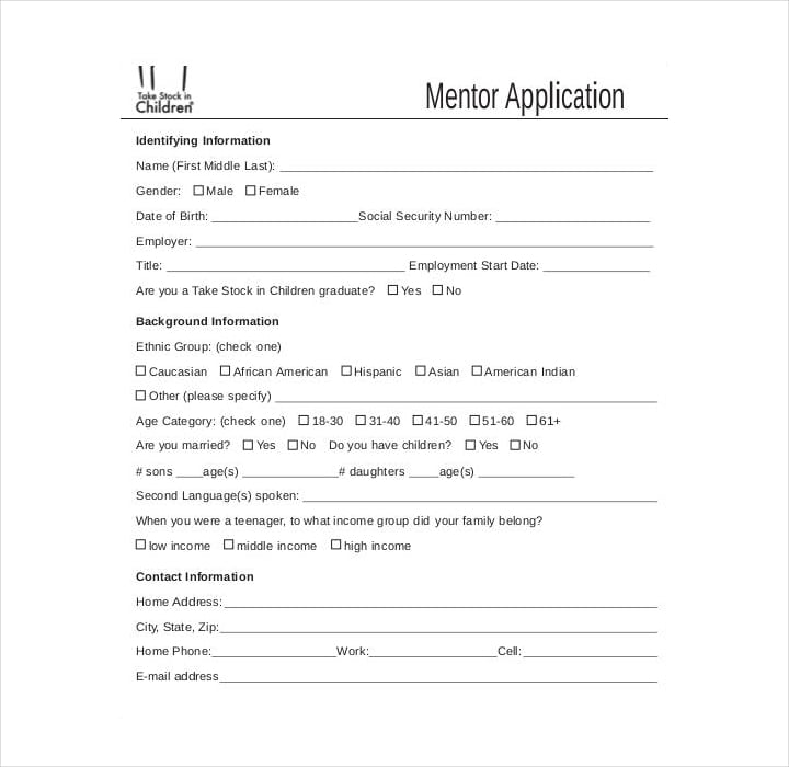 simple mentor application form