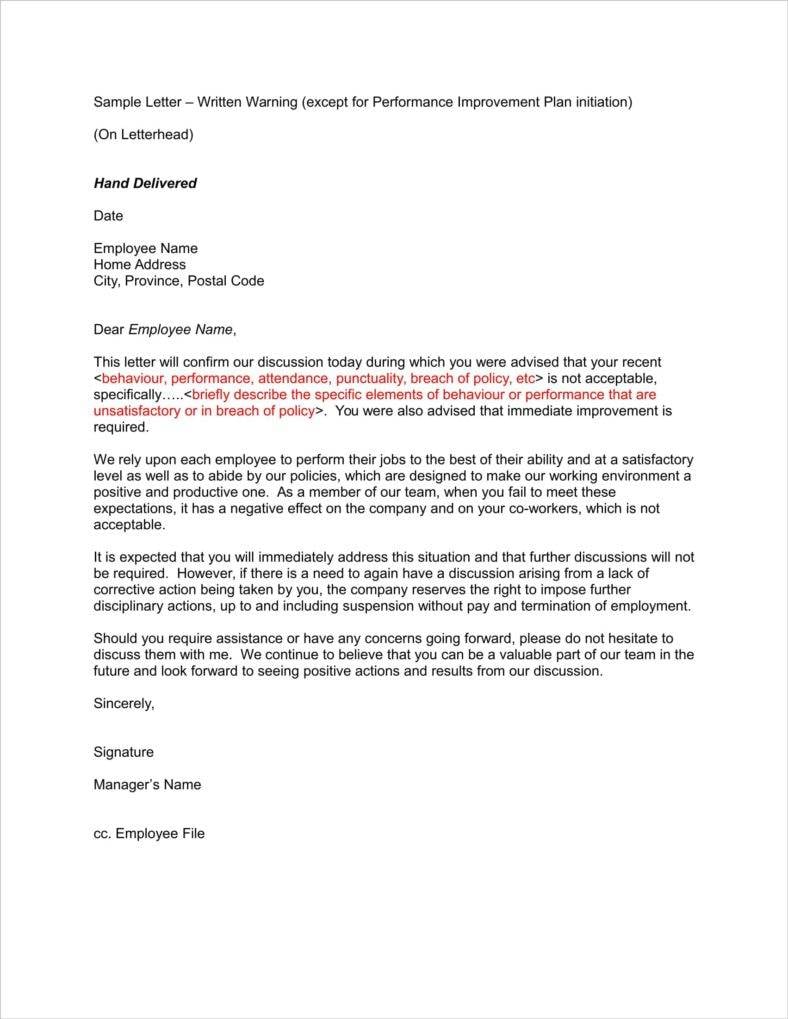 10 Absence Warning Letter Templates Free Word Pdf Excel