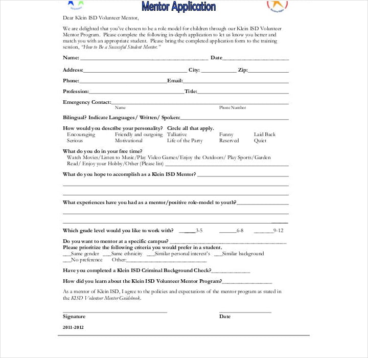 student mentor application form