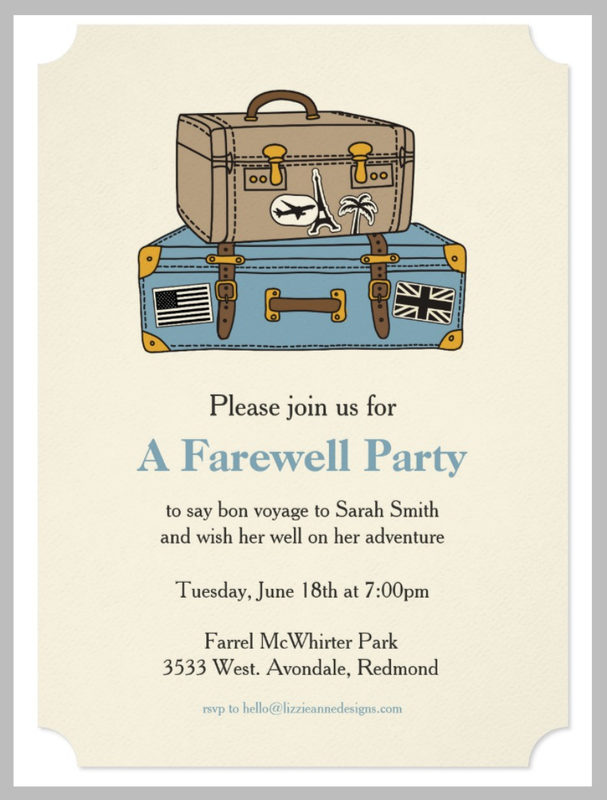 vintage luggage farewell party invitation