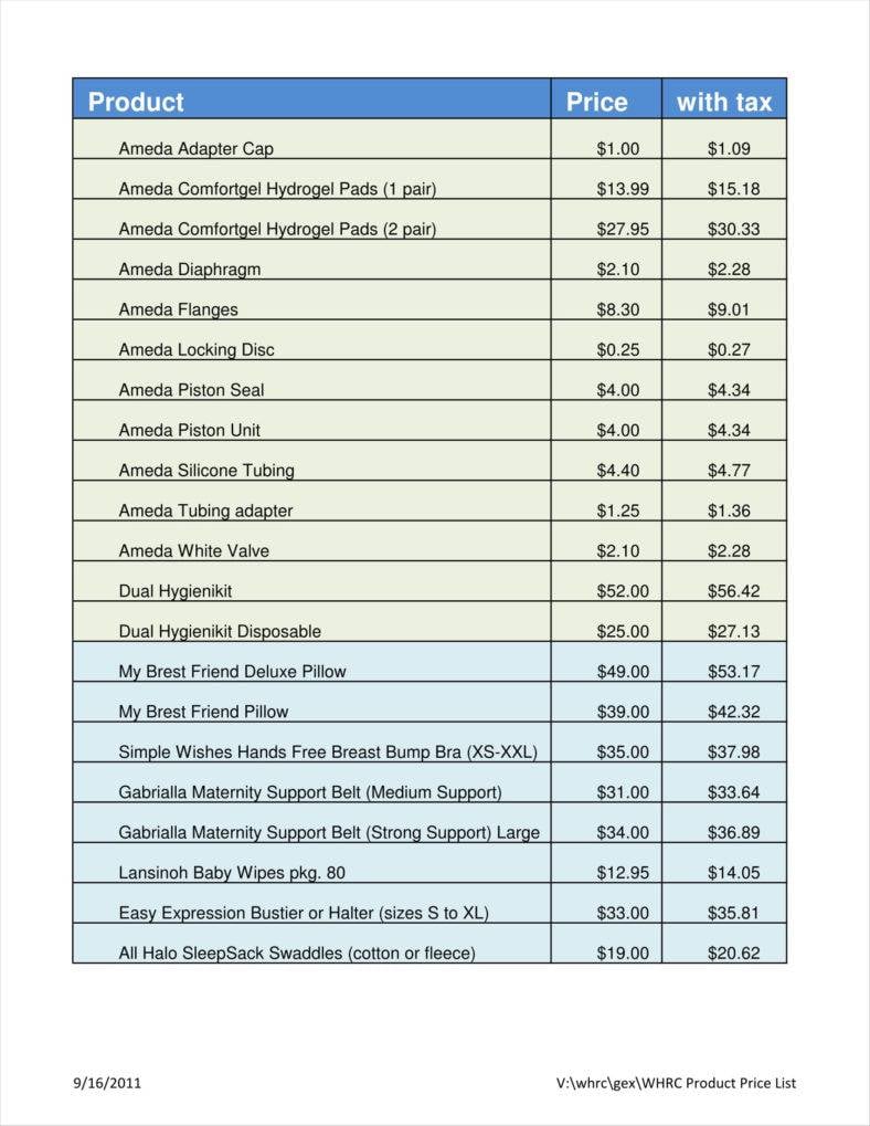 38+ Sample Price List Templates Free DOC, PDF, Excel Format Download