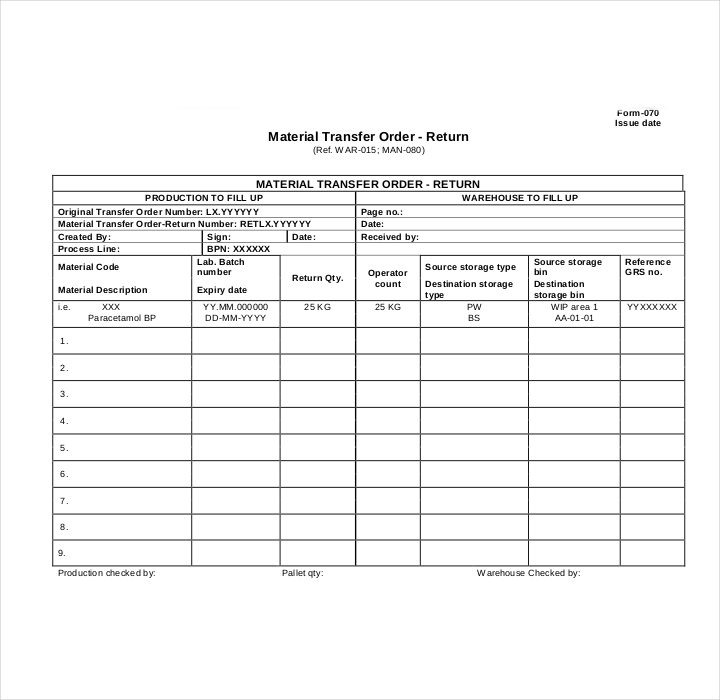 Construction Material Order Form Template