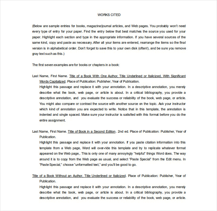 word annotated bibliography template