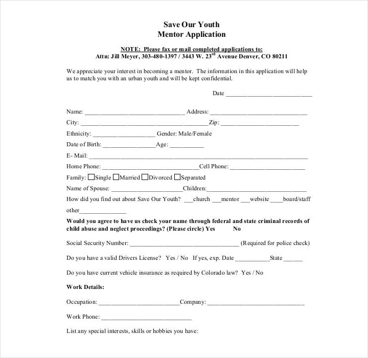 youth mentor application form