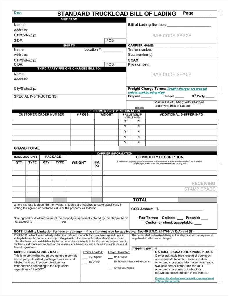 Bill of Lading Template Business Templates Free Word Templates